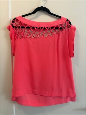 Nanette Lepore Silk Asymmetrical Crochet Detail Blouse